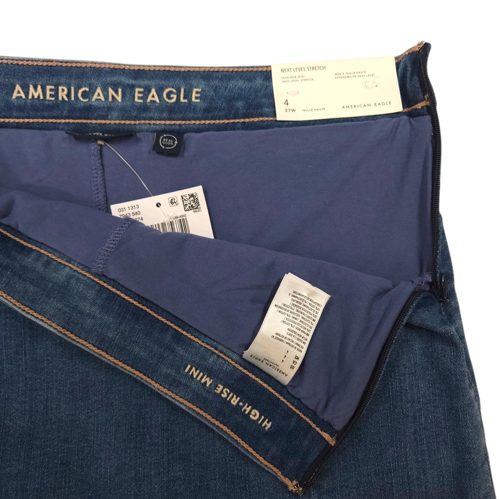 American Eagle High Rise Mini Skort Next Level Stretch Denim Blue Wash‎ Size 4 - Picture 3 of 10